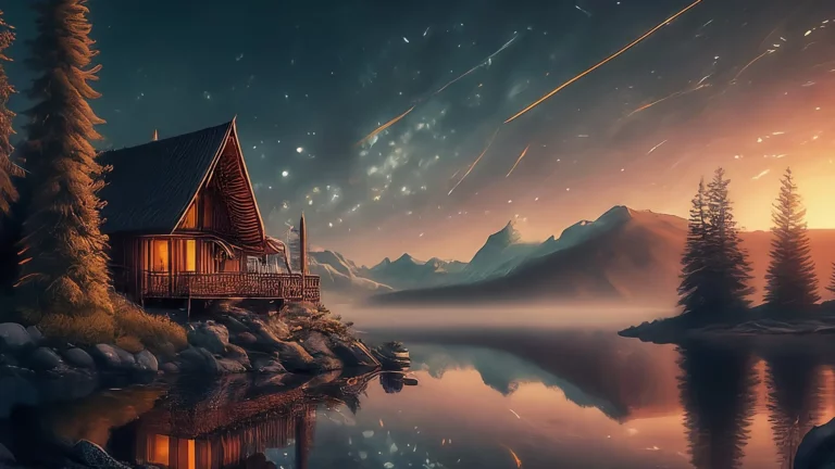 Una cuna de madera con un móvil de estrellas suaves, bañada por la luz cálida del atardecer.