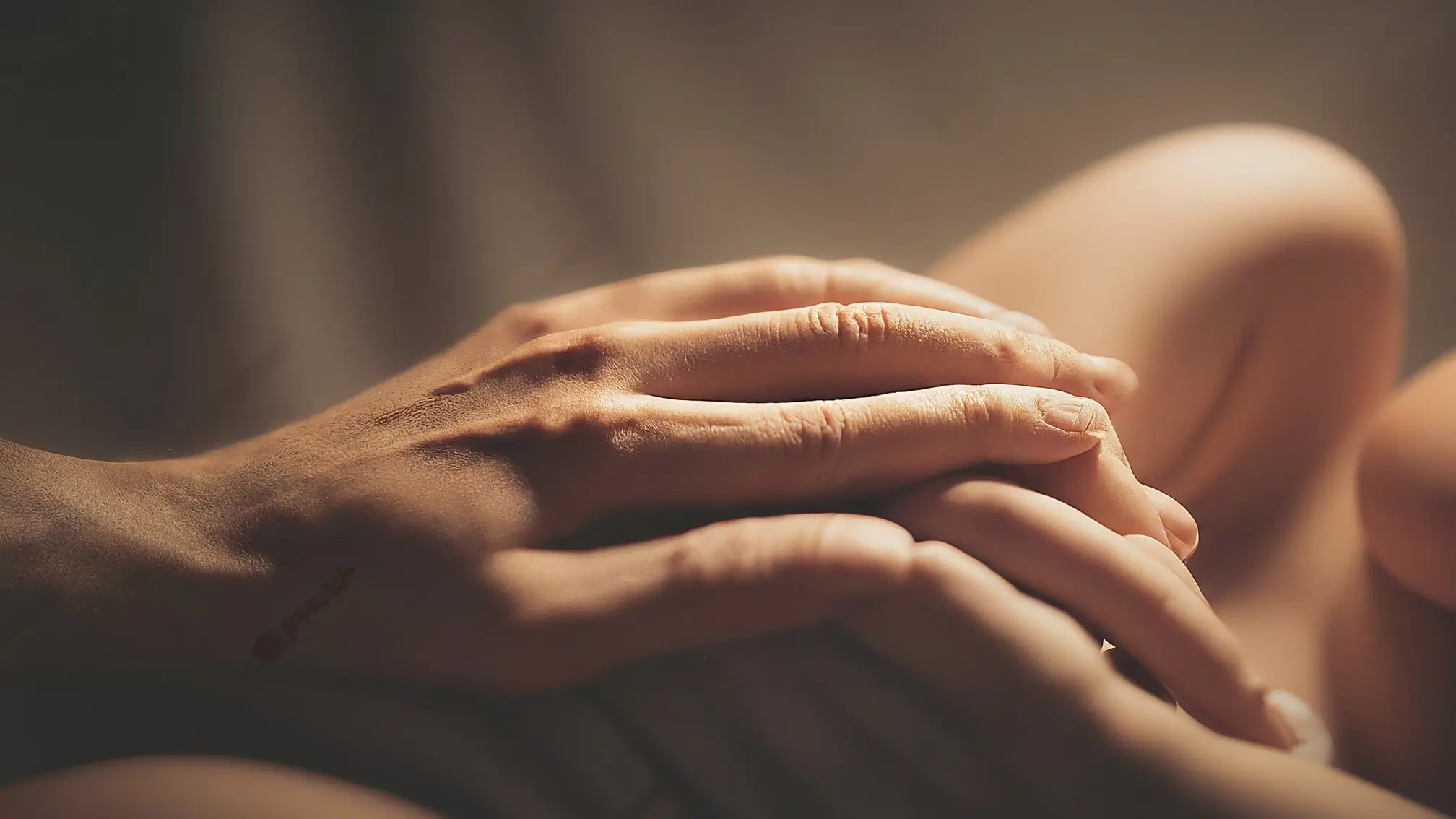 La mano de un adulto sosteniendo suavemente la mano de un bebé, ambos rodeados de una luz cálida.